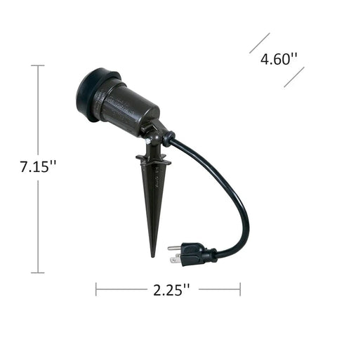 Portable Spike Light With Par 38 Bulb Bronze Finish Outdoor Spotlight For Yard And Garden, Rugged Die Cast Construction, side view.