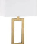 Dromos Table Lamp In Antique Brass With White Faux Silk Shade, metal frame, UL listed, 26 inches tall, living room lighting