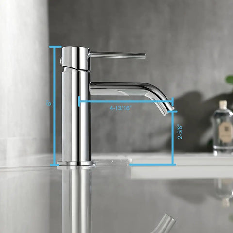 Single Hole Chrome Bathroom Faucet With One Handle For Sink Drip Free Stainless Steel Fixture Pop Up Drain Assembly side view