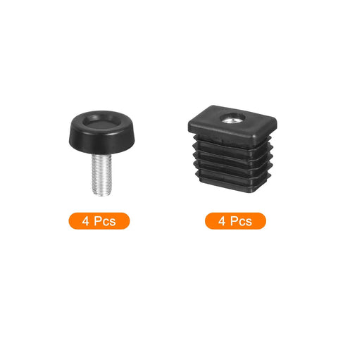 Four Pack Adjustable Furniture Levelers For Tables And Chairs Plastic 20x30mm Rectangle Tube Insert Screw In Glide Feet