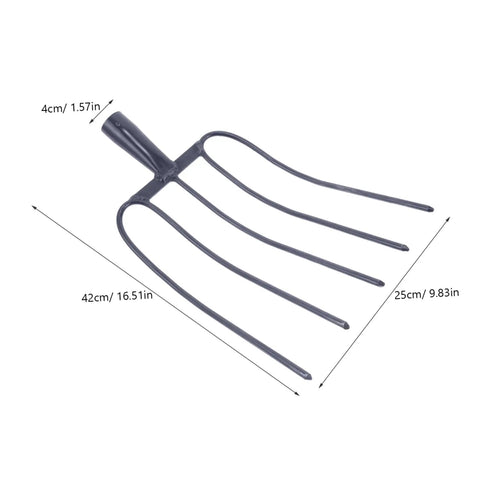 Handheld Manure Fork for Gardening and Farm Chores, Heavy Duty Steel Construction, 4-tine garden fork dimensions illustration