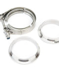 Stainless Exhaust V Band Clamp Set Of 3 For 3 Inch Turbo Systems, Heavy Duty Stainless Steel, Universal Fit, shown with rings