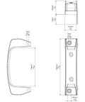 Technical drawings of Reversible Gate Handle That Works For Right Or Left Handed Use With Side Fixing Legs For Rock Solid Install