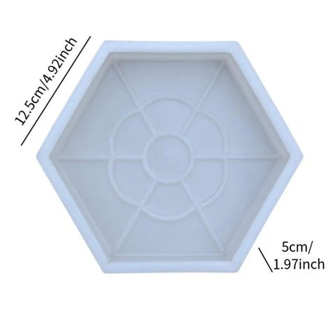 Hexagon Paving Color Brick Reusable Stepping Stone Paver Tool For Garden And Patio showing top view with dimensions