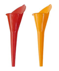 Long Neck Oil Funnel Set 2 Pack Small Plastic Spill Saver Funnels for Automotive Oils Water Diesel Lubricants Engine Oil and Other Liquids Multi Function Handy Car Garage Tool, featuring red and orange funnels