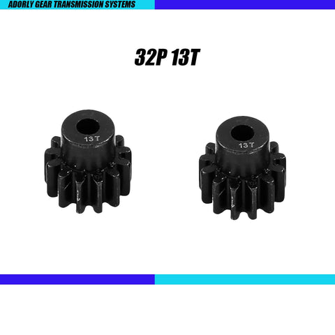 Beefed-Up 2 Pack 13-Tooth Hardened Steel Pinion Gear 32 Pitch 3mm Shaft Heavy-Duty Upgrade, CNC machined for RC trucks