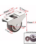 Mini Fixed Caster Wheels 1.25 Inch Set Of 4 With Silent Bearing and Metal Top Low Profile TPE Rubber Casters dimensions