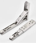 2 Piece Heavy Duty Folding Shelf Brackets Wall Mount Wood Support with quick snap lock hinge in stainless steel finish.