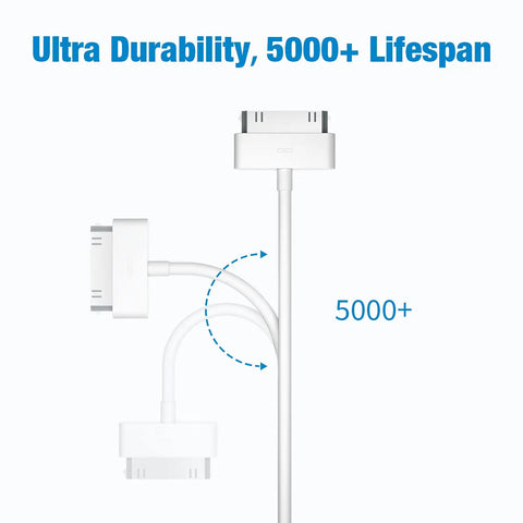 Old School 30 Pin USB Charging Cable 4.0ft 2 In 1 Sync And Charge Cord For iPhone iPad iPod Touch 3G 3GS 4 4S Nano White Copper Core For Fast Data Transfer, white 30-pin connector