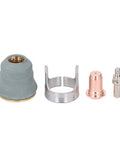 Heavy Duty Plasma Cutting Torch Electrode Tip Kit made for fast changeouts, includes four essential components for reliable cutting results.