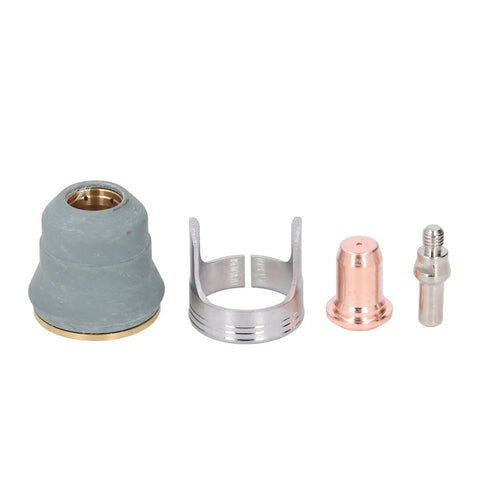Heavy Duty Plasma Cutting Torch Electrode Tip Kit made for fast changeouts, includes four essential components for reliable cutting results.