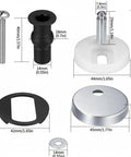 Set of components from Toilet Seat Hinge Bolts Kit With Quick Release Top Hinge Fixings showing sizes and materials