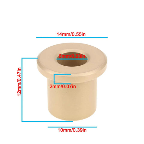8 Pack Flanged Copper Sleeve Bushings 6 Mm Bore 10 Mm Outer Diameter 12 Mm Length showing dimensions for precise installation.