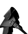 Close-up of Badass Battle Ready Gothic Viking Pauldron Set PU Leather Double Shoulder Armor Guards with rivets and buckles.