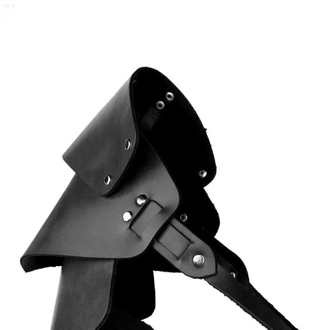 Close-up of Badass Battle Ready Gothic Viking Pauldron Set PU Leather Double Shoulder Armor Guards with rivets and buckles.