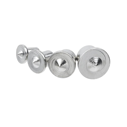 Dowel Center Finder Set For Woodworking Eight Piece Precision Drill Guide Pins In One Quarter Inch, Five Sixteenths Inch, Three Eighths Inch, And One Half Inch, Durable Steel Rust Proof Tenon Alignment Tools With Easy Disassembly And Accurate Centering, showing four steel pins on white background.