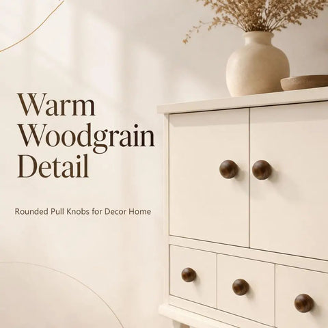 Six Pack Wood Ball Cabinet Knobs One And One Fifth Inch Diameter With Four Fifth Inch Screws Walnut Finish Easy Install Durable Wooden Drawer Hardware For Cabinets Dressers And Home Furniture on white cabinet