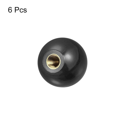 6Pcs M8 Threaded Ball Knobs With Copper Insert, 1.18 Inch Black Thermoset Ball Handles, black knob with visible copper insert
