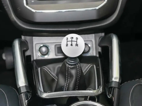 5 Speed Round Ball Shift Knob For Manual Cars, Resin Shifter Lever Head with white and black finish, installed in car