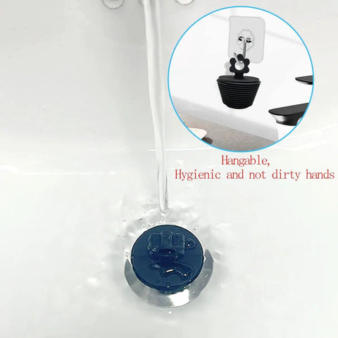 2 Pack Universal Silicone Bathtub Drain Stopper Plug for Tub and Sink Drains Black with No Fuss Seal in use, water running
