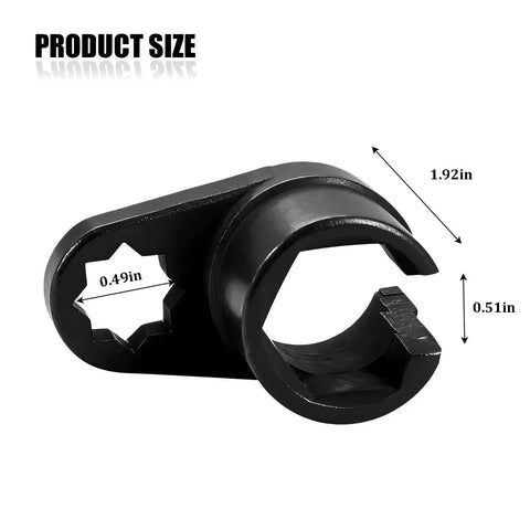 Half Inch Drive Oxygen Sensor Socket With Seven Eighths Inch Hex Offset For Easy Removal, Wire Gate Prevents Wire Damage, Carbon Steel Pro Grade Tool Built To Last, Universal Fit For Most Vehicles, For Weekend Warriors And Pros. Product size shown with 1.92in, 0.51in, 0.49in dimensions.