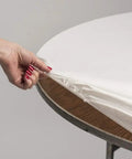 60 Inch Round Fitted Plastic Table Covers Bundle Of 5 White Elastic Vinyl Covers That Stretch Over Edges Up To 2.5 Inches Thick