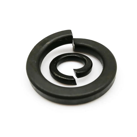 Built To Last Heavy Duty Steel Spring Lock Washers Set GB93 Grade 8 Split Lock Washers for M2 to M24 in black steel close-up