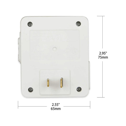 Zero Hassle Indoor 24 Hour Mechanical Outlet Timer Featuring Easy Push Pin Setup In 30 Minute Intervals Dual Polarized Plugs top view with dimensions.