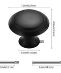 Matte Black Cabinet Knobs 10 Pack 1.2 Inch Round Zinc Alloy Drawer Pulls For Dresser Cabinets Kitchens Modern Single Hole Hardware Sturdy Durable Knobs For Doors And Drawers shown with dimensions.
