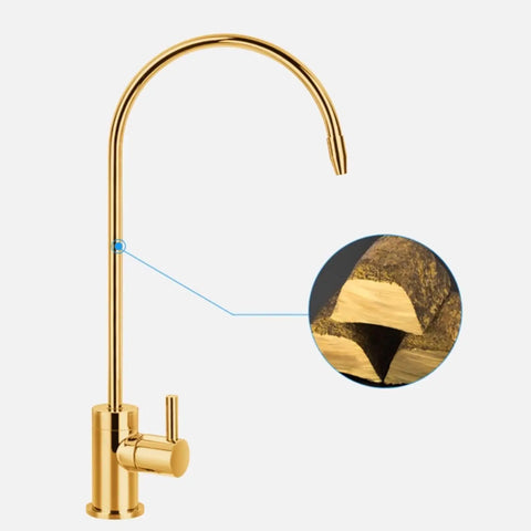 Pure Water Tap with Ceramic Filter for Kitchen Sink - 150Mm X 328Mm Brass Faucet with gold finish and ceramic filter detail.
