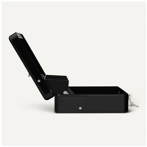 Secure Cash Box With Lock For Easy Money Handling, Coin Tray With Five Cantilever Compartments, Auto Extend Lid And Paper Bill Clips, Black