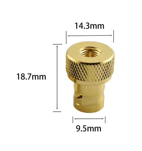 Dimensions of gold-plated SMA Male to BNC Female RF Coaxial Adapter shown at 14.3x18.7x9.5mm, 2 Pack SMA Male To BNC Female RF Coaxial Adapters