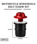 Tough As Nails Ten Piece Motorcycle Windshield Screw Bolt Kit with red fastener, 0.55in height and 0.47in diameter.