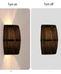 Antique Wood Wine Barrel Wall Sconce for Bar Area With Up and Down Lighting Steampunk Vibe Indoor Wall Lamp On and Off