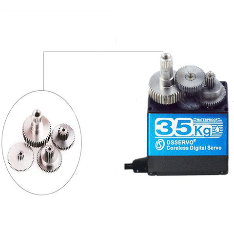 ZOSKAY 35kg high-torque coreless digital servo with metal gears, blue label, 180° (gear set shown)