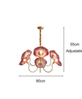HLRCB Indoor Pendant Light, 21.7", Glass Floral Shade Adjustable Drop with pink glass shades and gold frame, side view.