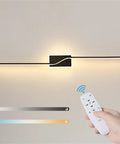 JGSYD Dimmable Led Wall Light with Remote Control Long Strip Modern Simple Aluminum Indoor Wall Sconce Background Linear Wall Lighting Fixture Bedside Decoration Livingroom,Black-80Cm mounted on a wall with remote.