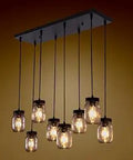 8 Light Mason Jar Chandelier Farmhouse Rustic Linear Cluster Pendant Light For Dining Room Living Room And Kitchen Island Matte Black