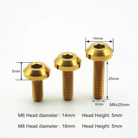 6 Pack M8x15mm Titanium Hex Socket Cap Screws For Motorcycle Disc Brake Mod with detailed dimensions and anti-corrosion finish