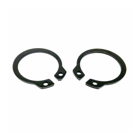 Two black external circlips from Assortment Kit Of External Circlips And Retaining Rings 5 To 20 Mm Black 65Mn Steel C Type For Bearing Shafts 10 Sizes 250 Pieces Heavy Duty Easy Install No Hassle Built To Last.