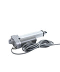 Top Shelf Electric PMDC Brushed Motor Push Pull Linear Actuator Controller with gray wiring and aluminum body for hydraulic motion.