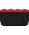 Heavy Duty 27 Gallon Storage Bin 2 Pack Large Plastic Container With Secure Snap On Lid Industrial Home Organization Tote Box Black Red Lid