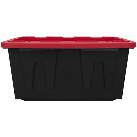 Heavy Duty 27 Gallon Storage Bin 2 Pack Large Plastic Container With Secure Snap On Lid Industrial Home Organization Tote Box Black Red Lid