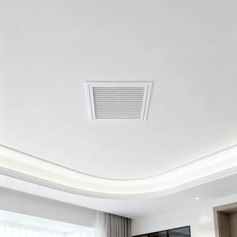 Removable Louvered Air Vent Cover 55 By 55 Cm, sleek aluminum design in ceiling for effective airflow control.
