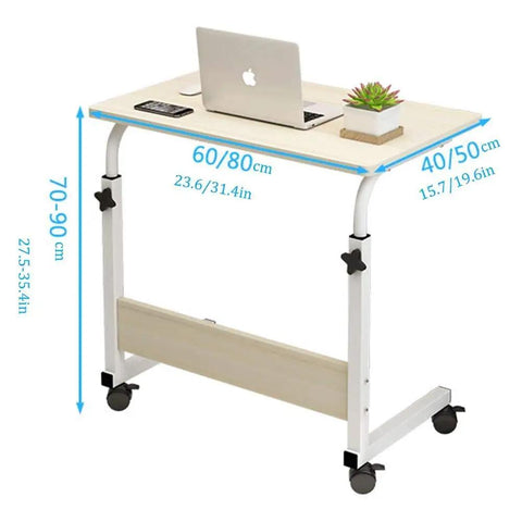 Super Handy Rolling Laptop Table With Quick Height Tweaks For Sofas Beds And Recliners, lightweight mobile desk with dimensions shown.