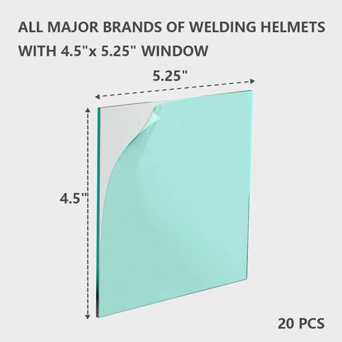 Set of 20 Replacement Clear Lens Covers for Solar Auto Darkening Welding Helmets, Pro Grade Quality, 4.5 x 5.25 Inches size shown