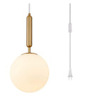 Plug In Globe Pendant Light With Frosted Glass Ball Shade, Easy To Install Ceiling Pendant For Dining Room, Bedroom Or Hallway, 17 Foot Cord