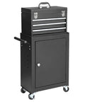 Rolling Garage Tool Cabinet With Detachable Three Drawer Chest Large Storage Cabinet And Adjustable Shelf Black Heavy Duty Steel Mobile Tool Organizer For Home Workshop front view.