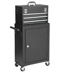 Rolling Garage Tool Organizer With Detachable 3 Drawer Chest Large Cabinet And Adjustable Shelf On Wheels In Black Powder Coated Steel