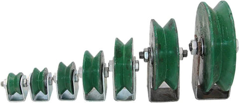 Assorted sizes of heavy duty V groove casters for industrial use